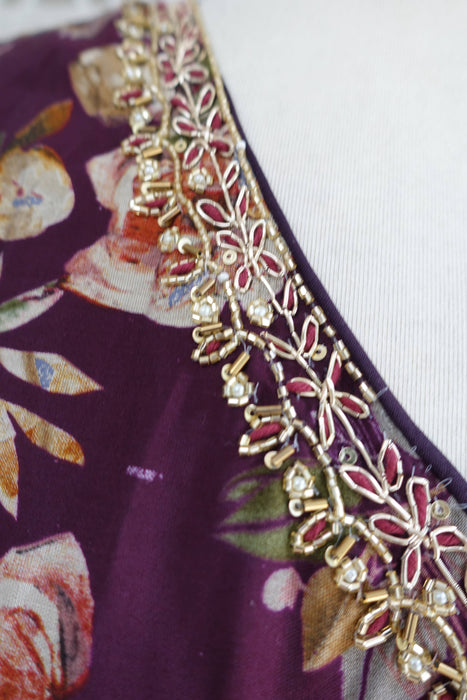 Plum Floral Printed Capri Trousers - UK 12/EU 38 - New