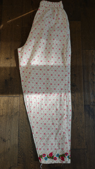 Cream Cottton Printed Long Split Frock Suit - UK 14 / EU 40 - New