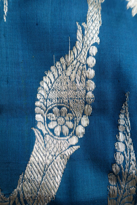 Blue Pure Banarsi Silk Trouser Suit- UK 12/EU 38 - New