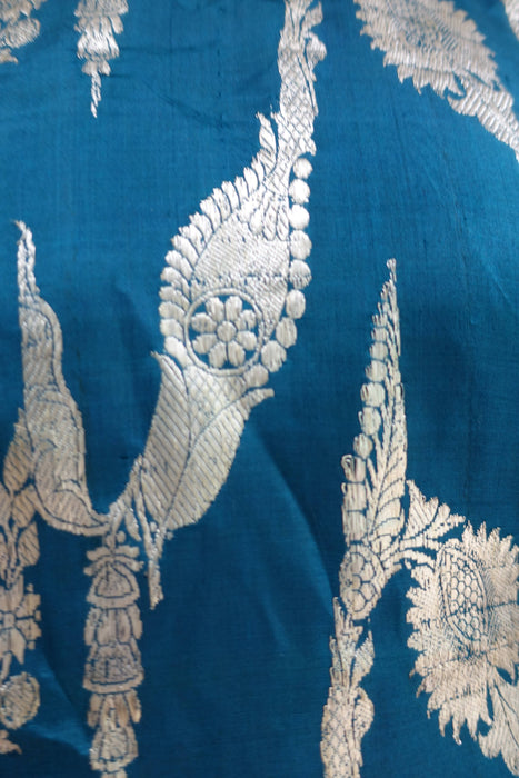 Blue Pure Banarsi Silk Trouser Suit- UK 12/EU 38 - New