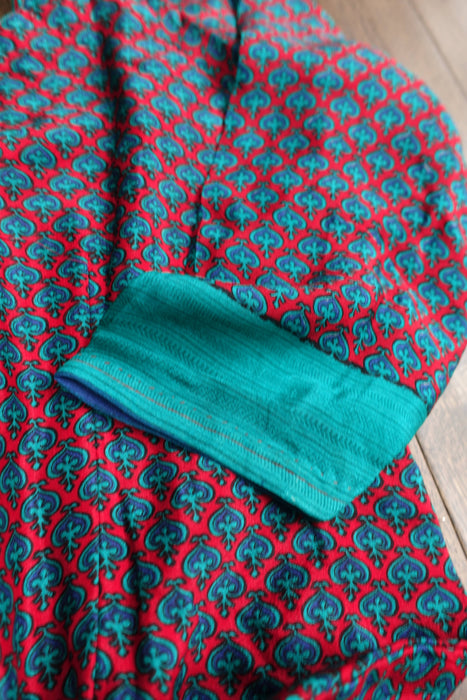 Blue And Red Pure Silk Vintage Trouser Suit - UK 12/EU 38 - New