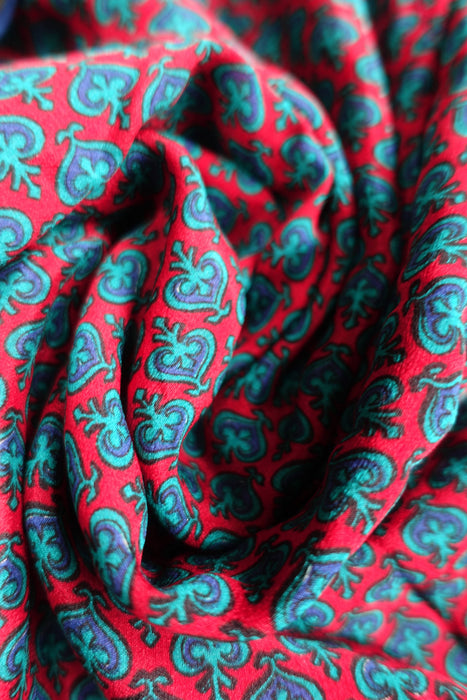 Blue And Red Pure Silk Vintage Trouser Suit - UK 12/EU 38 - New