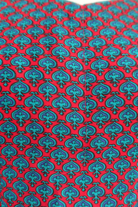 Blue And Red Pure Silk Vintage Trouser Suit - UK 12/EU 38 - New