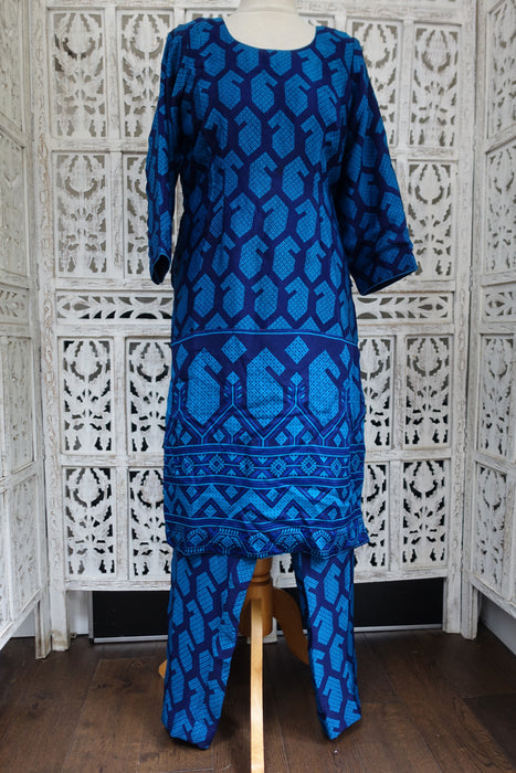 Blue Silk Vintage Trouser Suit - UK 12/EU 38 - New