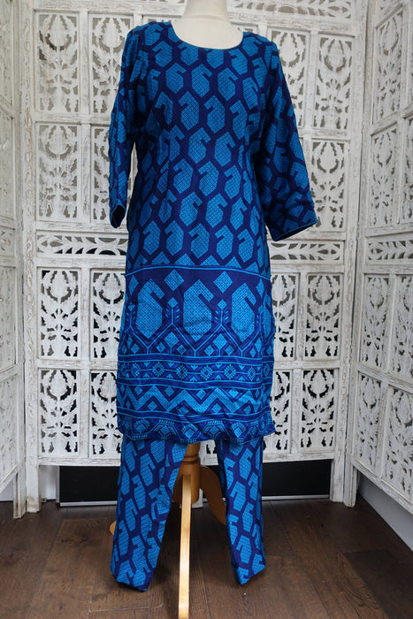 Blue Silk Vintage Trouser Suit - UK 12/EU 38 - New
