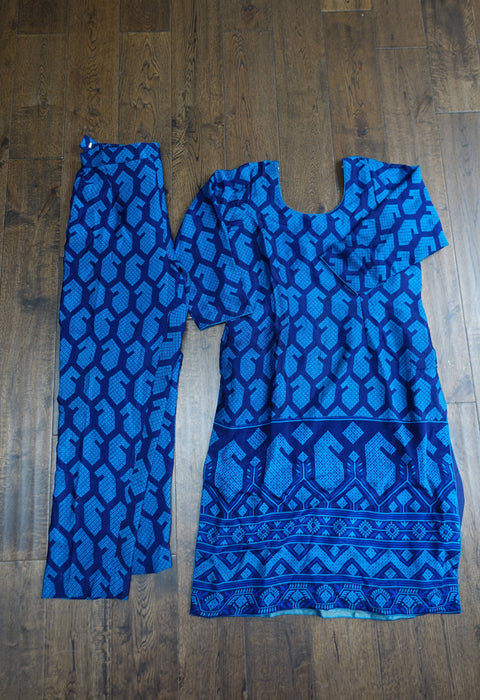 Blue Silk Vintage Trouser Suit - UK 12/EU 38 - New