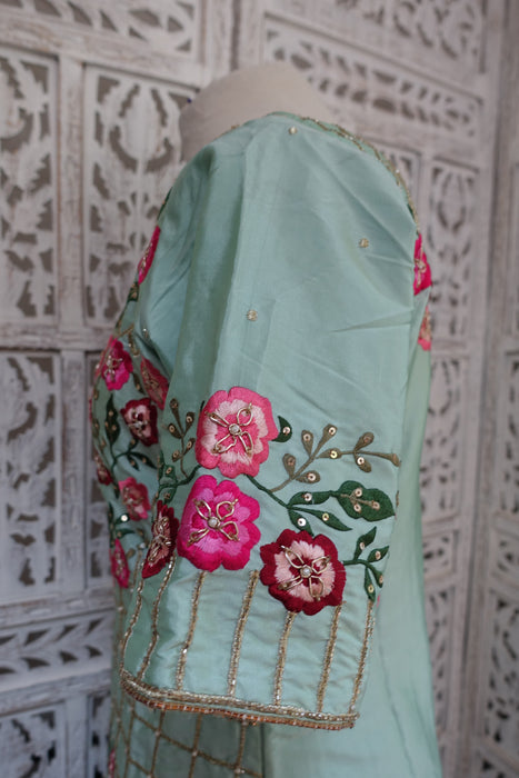 Sea Blue Bootleg Trousers With 2 Dupatta - UK 12 / EU 38 - Preloved