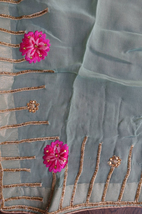 Sea Blue Bootleg Trousers With 2 Dupatta - UK 12 / EU 38 - Preloved