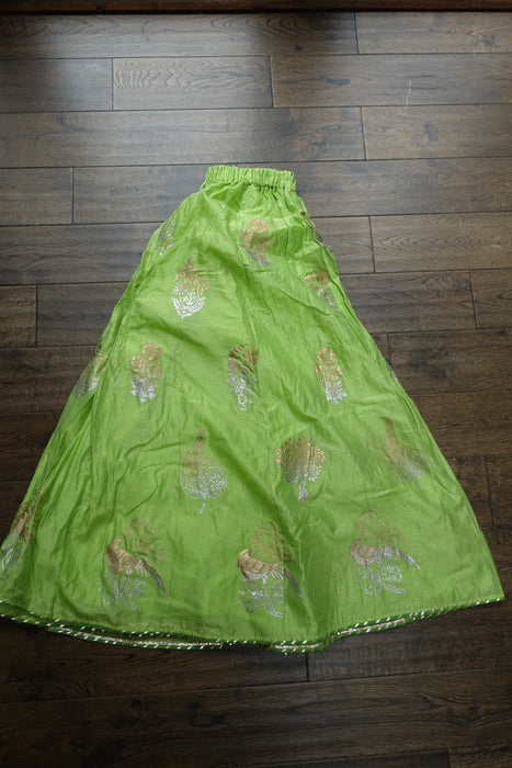 Light And Apple Green Cotton Silk Wide Leg Flared Trouser - UK 12/EU 38 - Preloved