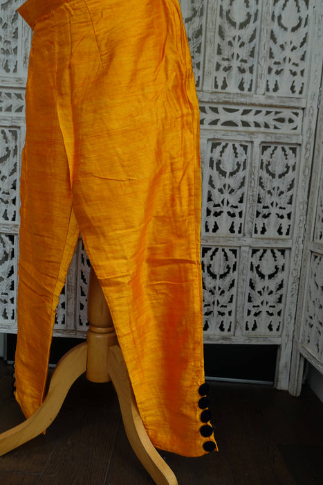 Navy And Amber Raw Silk Trouser Suit - UK 10 / EU 36 - New