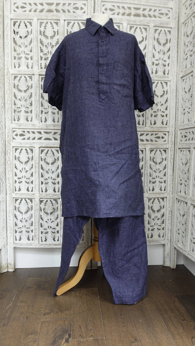 Men's Denim Blue Linen Blend XXl Kurta Pyjama
