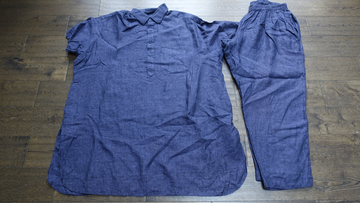 Men's Denim Blue Linen Blend XXl Kurta Pyjama