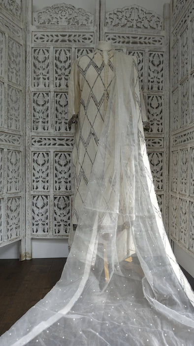 Cream Tissue Silk Palazzo Suit - UK 14/EU 40 - Preloved