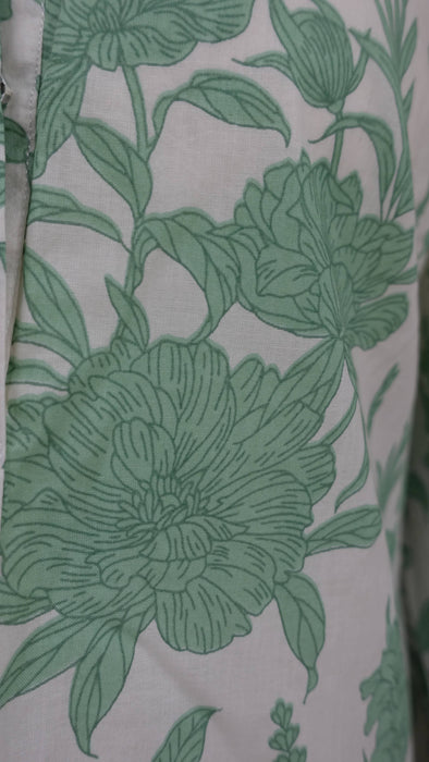 Cream And Green 2Pc Cotton Khaadi Suit - UK 14 / EU 40 - New