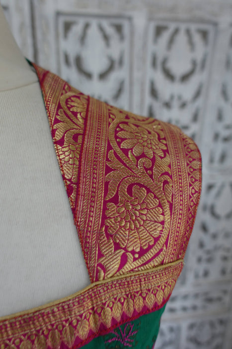 Green Cotton Embroidered Banarsi Tunic - UK 12/EU 38 - New