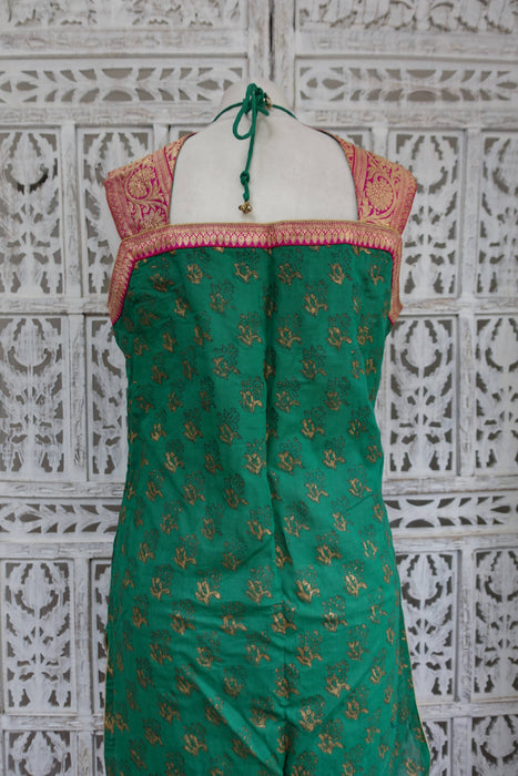 Green Cotton Embroidered Banarsi Tunic - UK 12/EU 38 - New