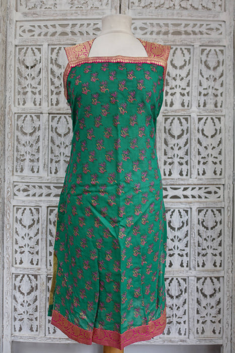 Green Cotton Embroidered Banarsi Tunic - UK 12/EU 38 - New