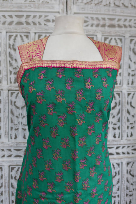 Green Cotton Embroidered Banarsi Tunic - UK 12/EU 38 - New