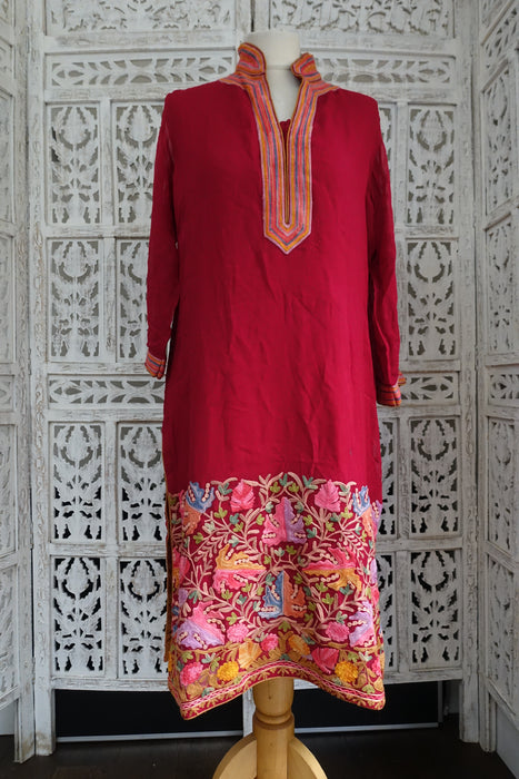 Red Kashmiri Kameez Tunic Chiffon - UK 14 / EU 40 - New