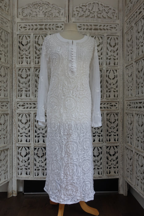 White Chiffon Embroidered Sheer Tunic - UK 20 / EU 46 - New