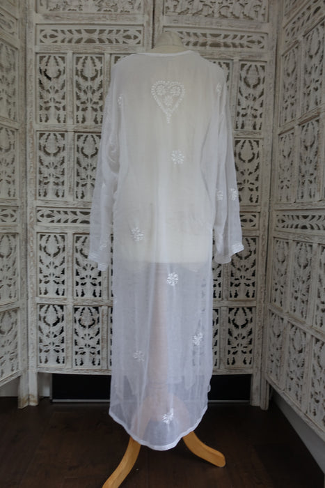 White Chiffon Embroidered Sheer Tunic - UK 20 / EU 46 - New