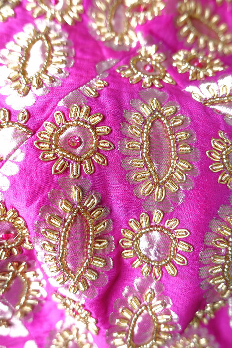Hot Pink Brocade Silk Zardosi Sari Blouse - UK 14/EU 40 - Preloved