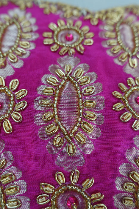 Hot Pink Brocade Silk Zardosi Sari Blouse - UK 14/EU 40 - Preloved
