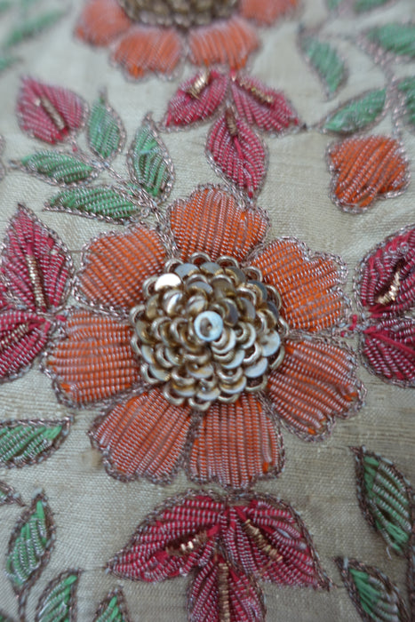 Peach Raw Silk Long Embellished Jacket - UK 12 / EU 38 - Preloved