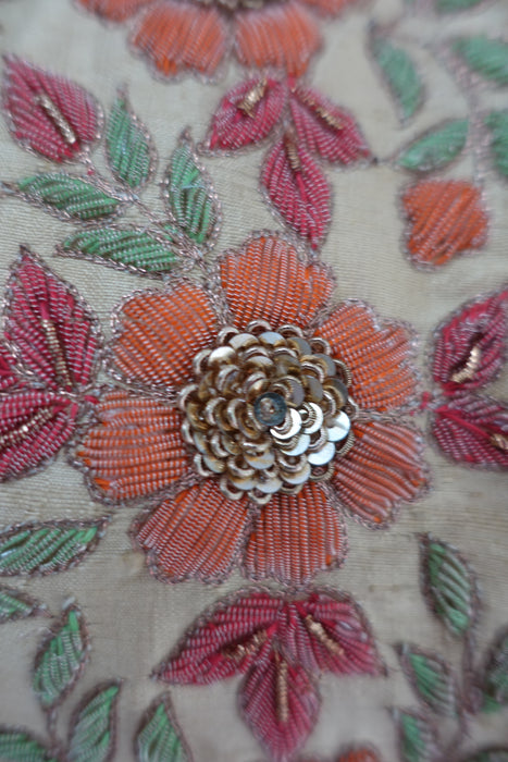 Peach Raw Silk Long Embellished Jacket - UK 12 / EU 38 - Preloved