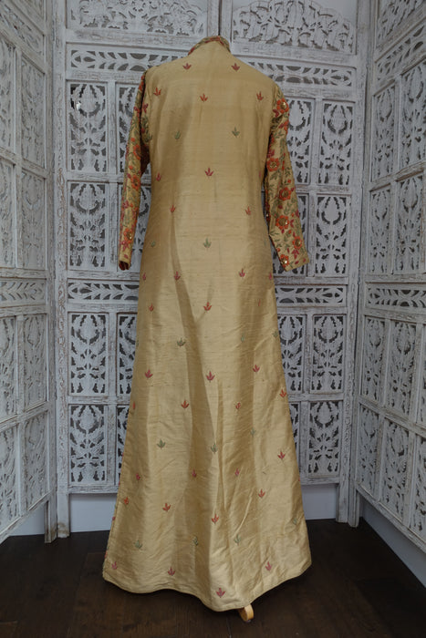 Peach Raw Silk Long Embellished Jacket - UK 12 / EU 38 - Preloved