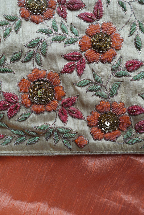 Peach Raw Silk Long Embellished Jacket - UK 12 / EU 38 - Preloved