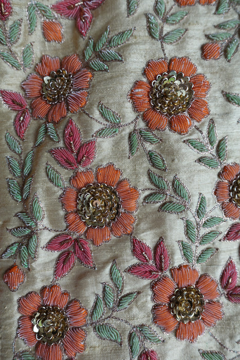 Peach Raw Silk Long Embellished Jacket - UK 12 / EU 38 - Preloved