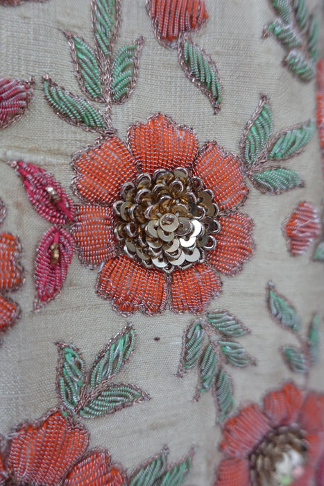 Peach Raw Silk Long Embellished Jacket - UK 12 / EU 38 - Preloved