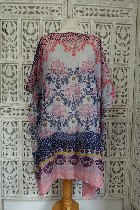 Pink Printed Pure Silk Kaftan / Beach Cover Up - New