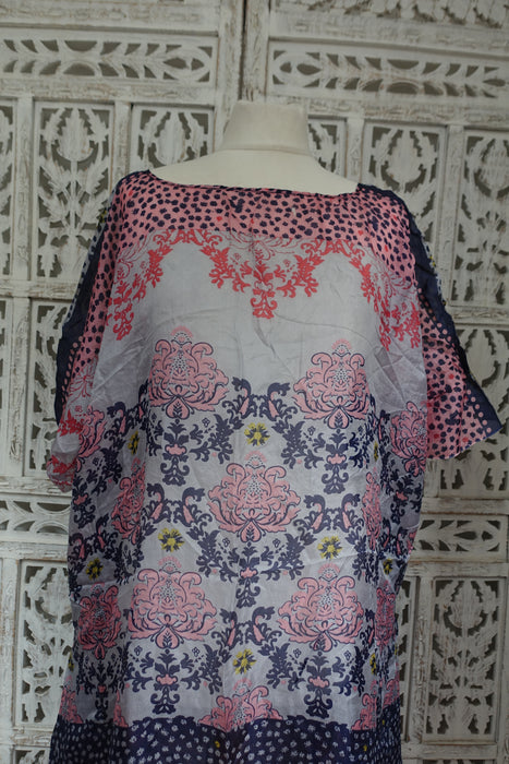 Pink Printed Pure Silk Kaftan / Beach Cover Up - New