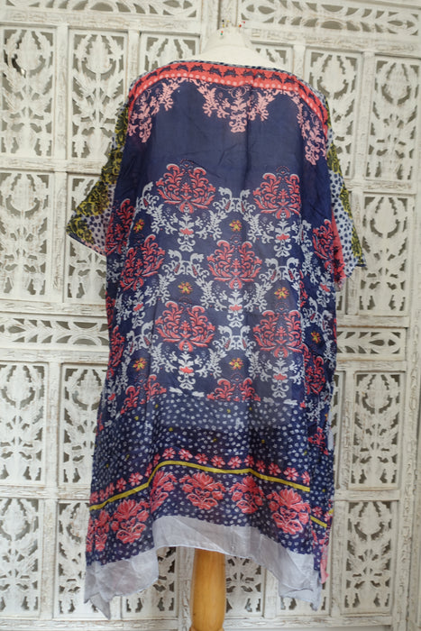 Pink Printed Pure Silk Kaftan / Beach Cover Up - New