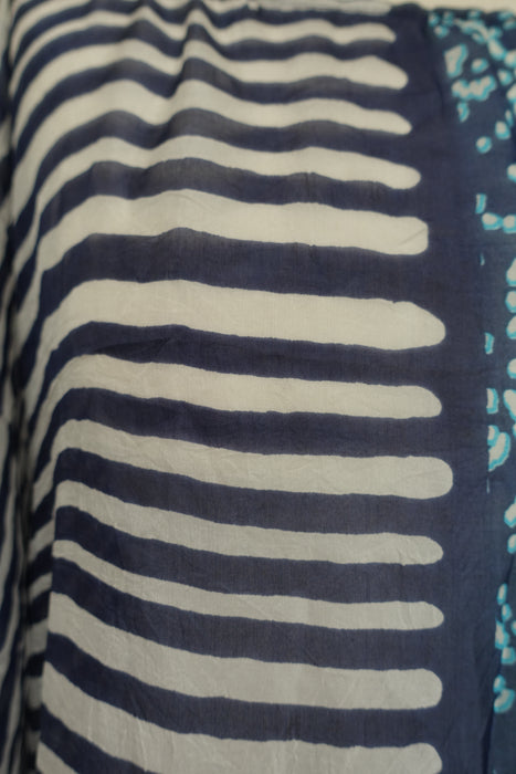 Blue Stripe Printed Pure Silk Kaftan / Beach Cover Up - New