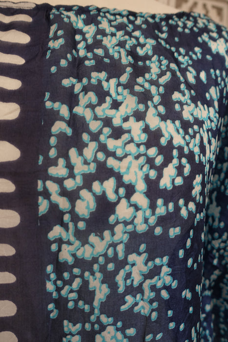 Blue Stripe Printed Pure Silk Kaftan / Beach Cover Up - New