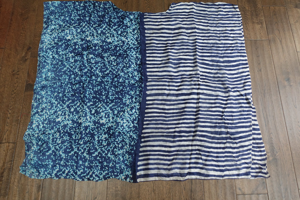 Blue Stripe Printed Pure Silk Kaftan / Beach Cover Up - New