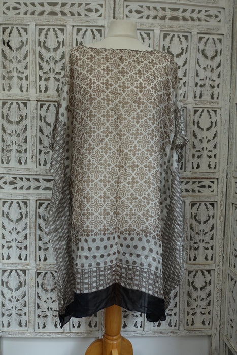 Beige Printed Pure Silk Kaftan / Beach Cover Up - New