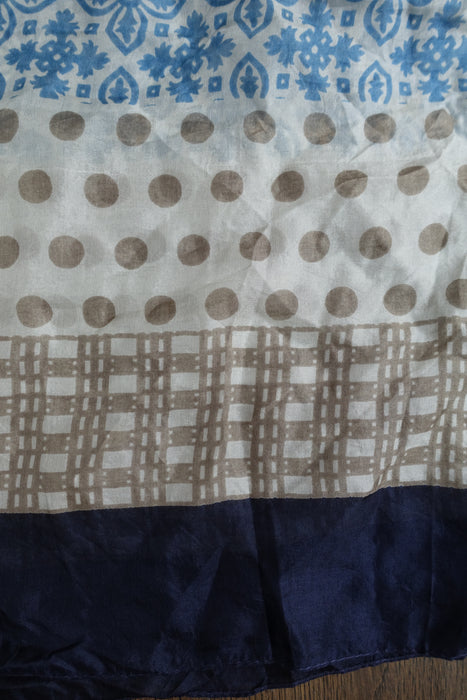 Blue And Beige Printed Pure Silk Kaftan / Beach Cover Up - New