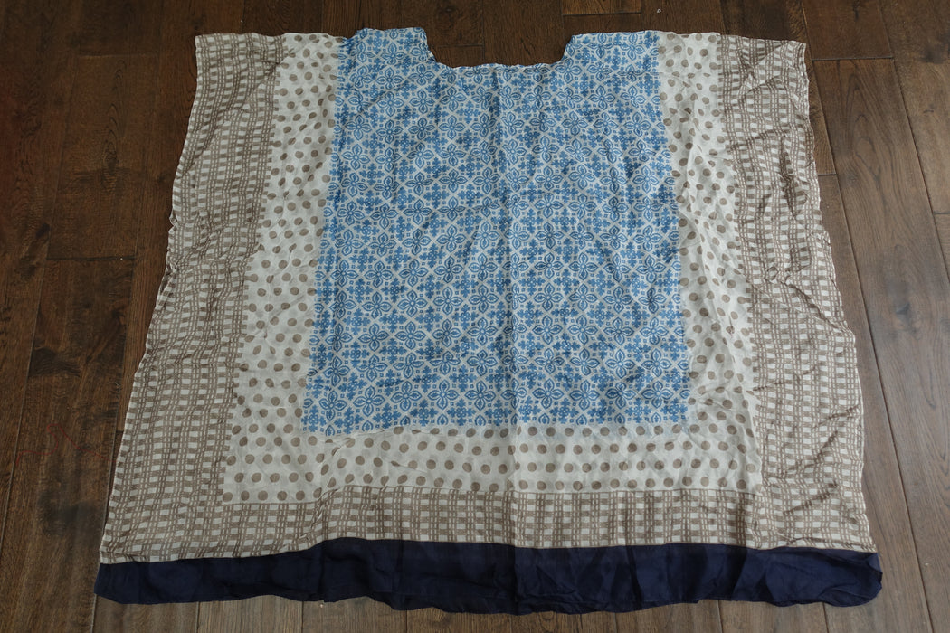Blue And Beige Printed Pure Silk Kaftan / Beach Cover Up - New