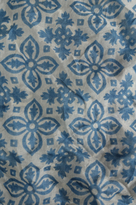 Blue And Beige Printed Pure Silk Kaftan / Beach Cover Up - New