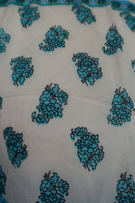 Blue Printed Pure Silk Kaftan/Beach Cover Up - New