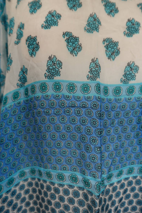 Blue Printed Pure Silk Kaftan/Beach Cover Up - New