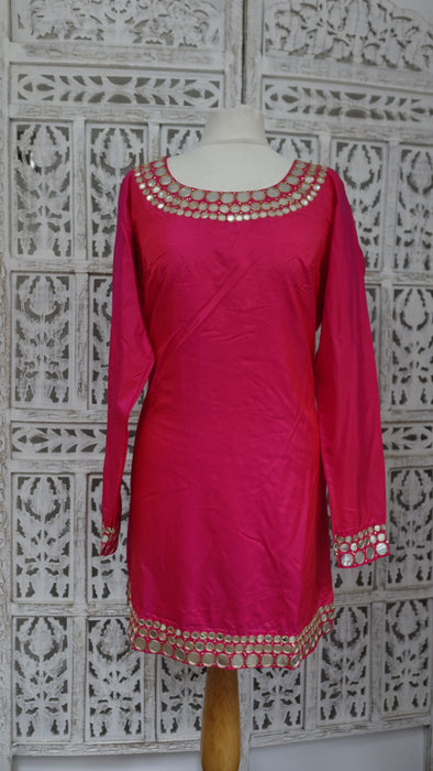 Hot Pink Silk Blend Mirror Kameez - UK 14/EU 40 - Preloved