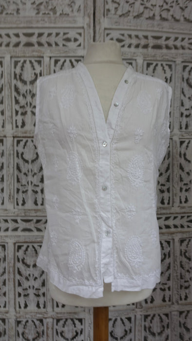 White Hands And Loom Embroidered Sleeveless Top - UK 14/EU 40 - New