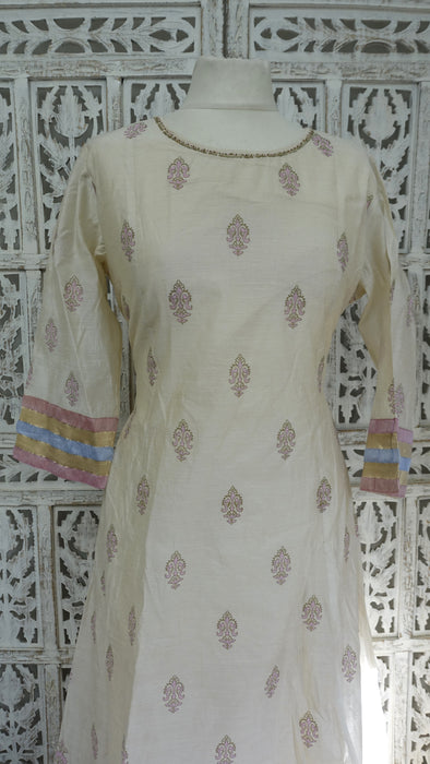 Cream Printed Sequinned Frock - UK 14/EU 40 - New