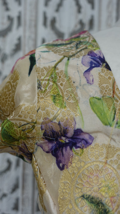 Printed Floral Brocade Style Sari Blouse - UK 14 / EU 42 - New