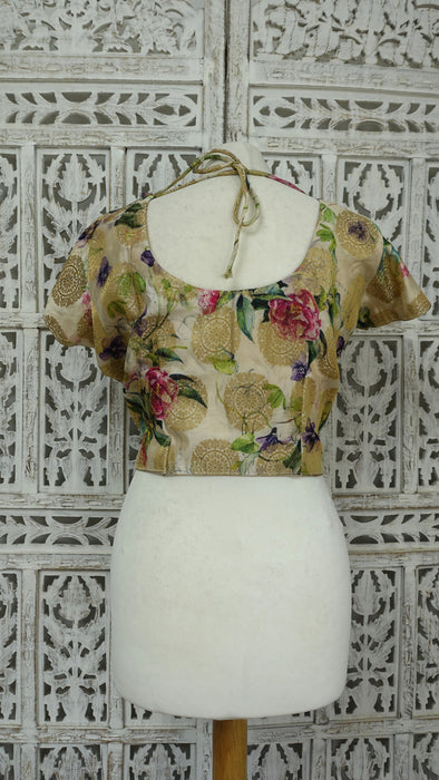 Printed Floral Brocade Style Sari Blouse - UK 14 / EU 42 - New